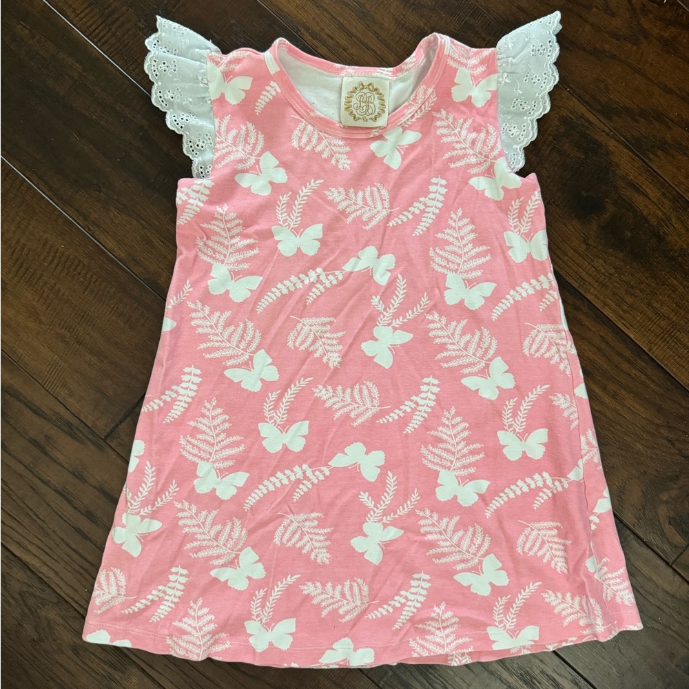 Beaufort Bonnet 7Y Pink Dress with White Lace Sleeves